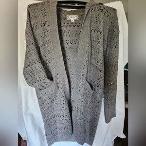 Open knit, hooded cardigan, size juniors medium